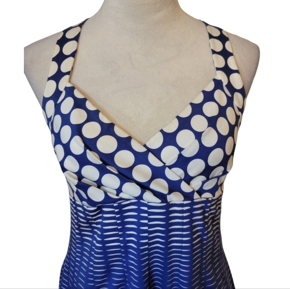 Calvin Klein Blue & White Sleeveless Graphic Fit and Flare Dress Size 4 - Picture 2 of 5
